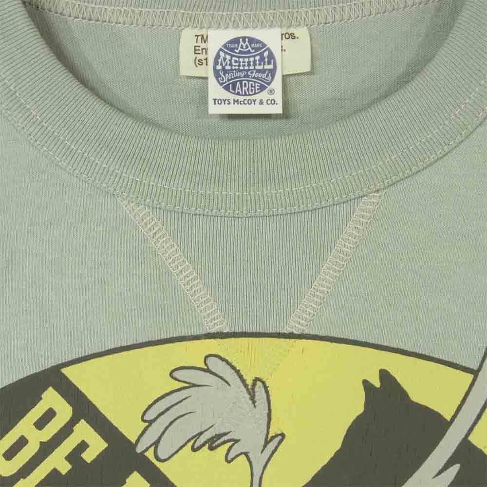 TOY'S McCOY トイズマッコイ TMC1222 1st CAVAL 前Vガゼット ロードランナー プリント ミリタリー 半袖 Tシャツ グレイッシュライトブルー系 L【美品】【中古】