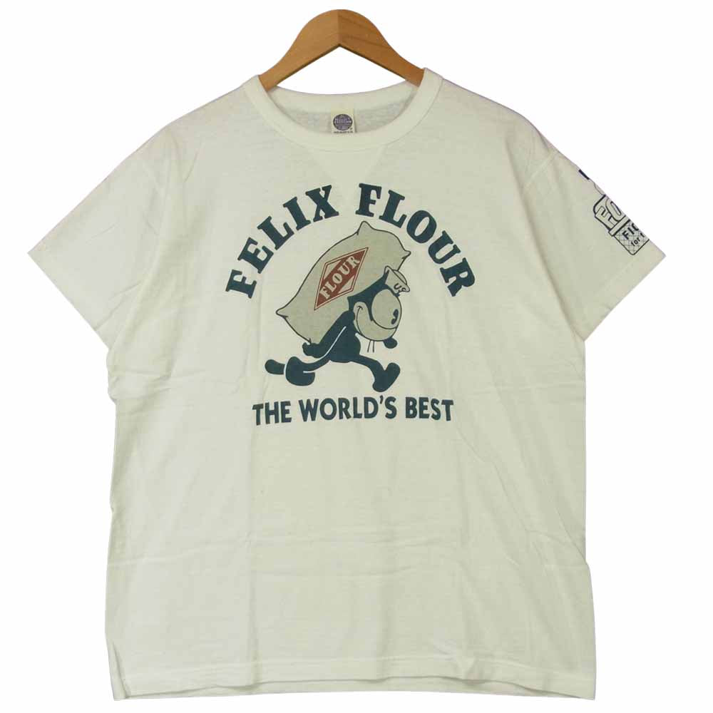 TOY'S McCOY トイズマッコイ TMC1433 FELIX FLOUR THE WORLD'S BEST 前Vガゼット FELIX THE CAT フィリックス プリント ミリタリー 半袖 Tシャツ ホワイト系 XL【美品】【中古】