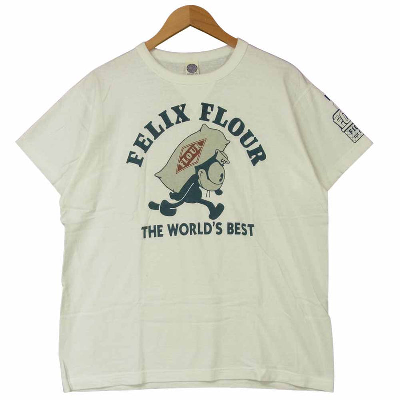 TOY'S McCOY トイズマッコイ TMC1433 FELIX FLOUR THE WORLD'S BEST 前Vガゼット FELIX THE CAT フィリックス プリント ミリタリー 半袖 Tシャツ ホワイト系 XL【美品】【中古】