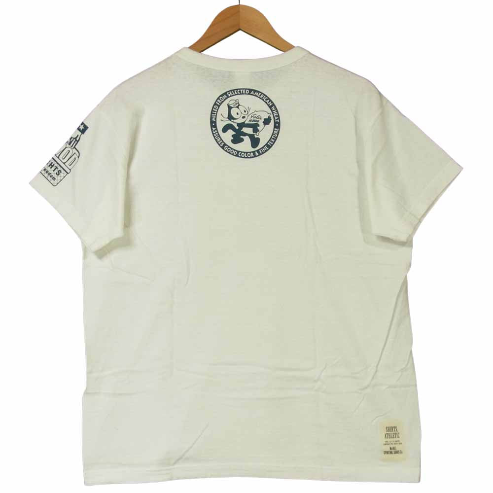 TOY'S McCOY トイズマッコイ TMC1433 FELIX FLOUR THE WORLD'S BEST 前Vガゼット FELIX THE CAT フィリックス プリント ミリタリー 半袖 Tシャツ ホワイト系 XL【美品】【中古】