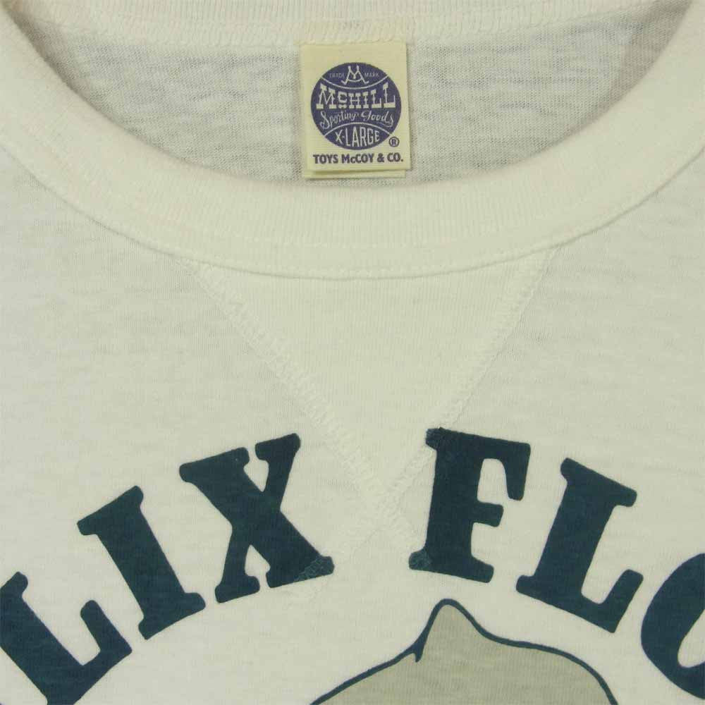 TOY'S McCOY トイズマッコイ TMC1433 FELIX FLOUR THE WORLD'S BEST 前Vガゼット FELIX THE CAT フィリックス プリント ミリタリー 半袖 Tシャツ ホワイト系 XL【美品】【中古】