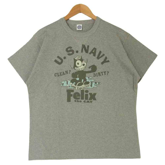 TOY'S McCOY トイズマッコイ TMC1320 FLIGHT DECK CREW 前Vガゼット FELIX THE CAT フィリックス プリント ミリタリー 半袖 Tシャツ グレー系 L【美品】【中古】