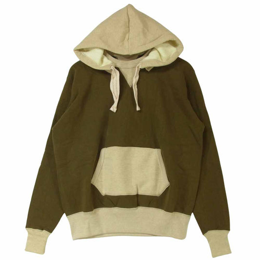 TOY'S McCOY トイズマッコイ McHill 日本製 ツートン 後付け フード スウェット プルオーバー パーカー カーキ系 42【美品】【中古】