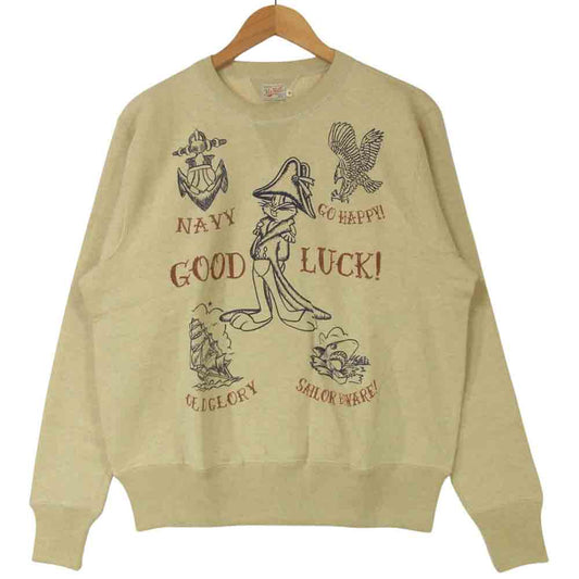 TOY'S McCOY トイズマッコイ TMC1552 GOOD LUCK グットラック 両Vガゼット BUGS BUNNY バッグスバニー ミリタリー スウェット トレーナー グレイッシュベージュ系 42【美品】【中古】