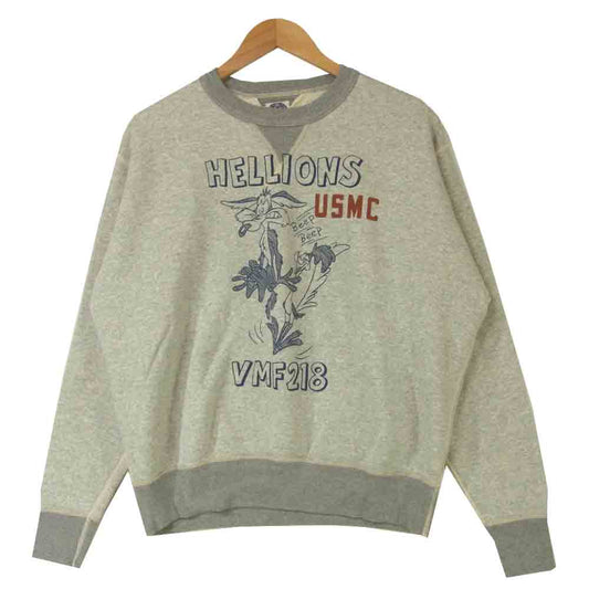 TOY'S McCOY トイズマッコイ HELLIONS.U.S.M.C 両Vガゼット ワイリーコヨーテ ロードランナー ミリタリー スウェット トレーナー グレー系 XXL【美品】【中古】