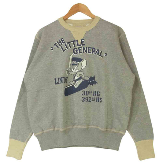 TOY'S McCOY トイズマッコイ TMC1661 THE LITTLE GENERAL 両Vガゼット TOM & JERRY トムとジェリー ミリタリー スウェット トレーナー グレー系 42【美品】【中古】