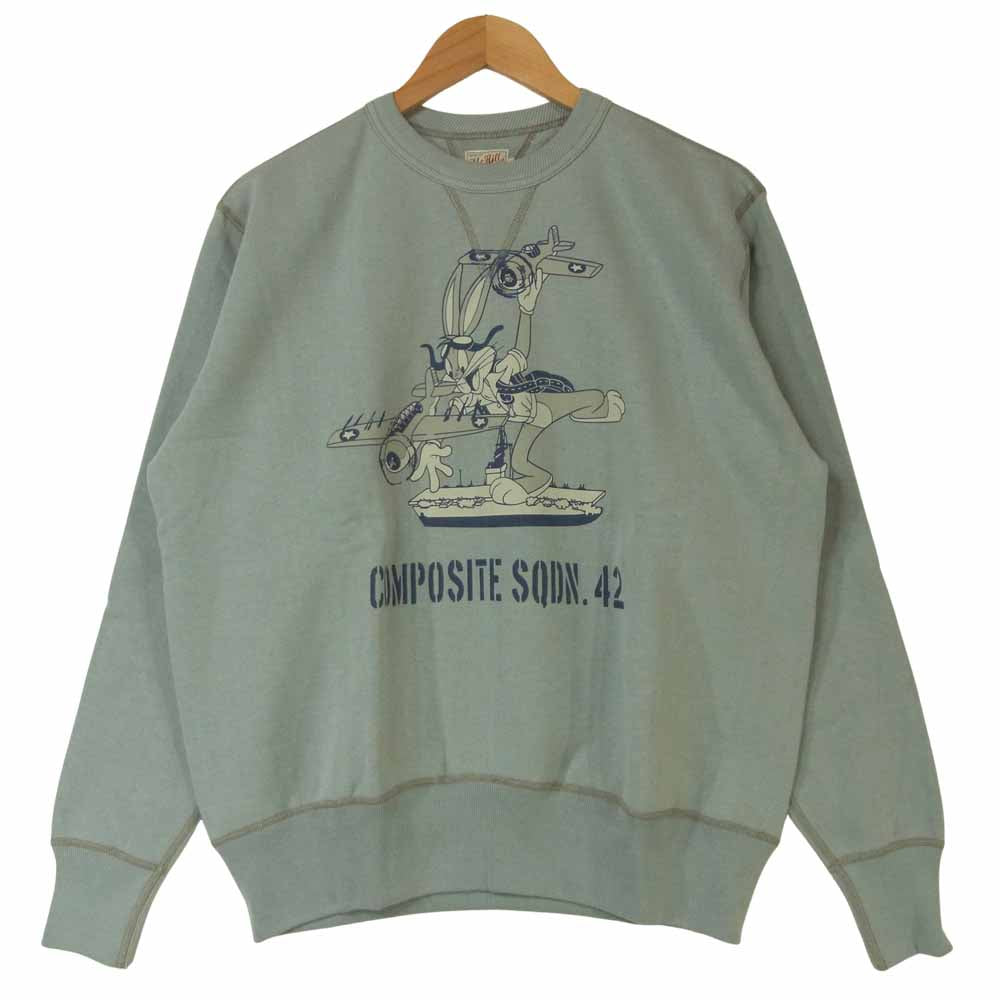 TOY'S McCOY トイズマッコイ TMC1551 COMPOSITE SQDN.42 両Vガゼット BUGS BUNNY バッグスバニー ミリタリー スウェット トレーナー グレイッシュライトブルー系 42【美品】【中古】