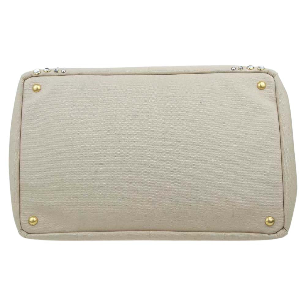 PRADA プラダ カナパ ビジュー スタッズ トート バッグ ベージュ系【中古】