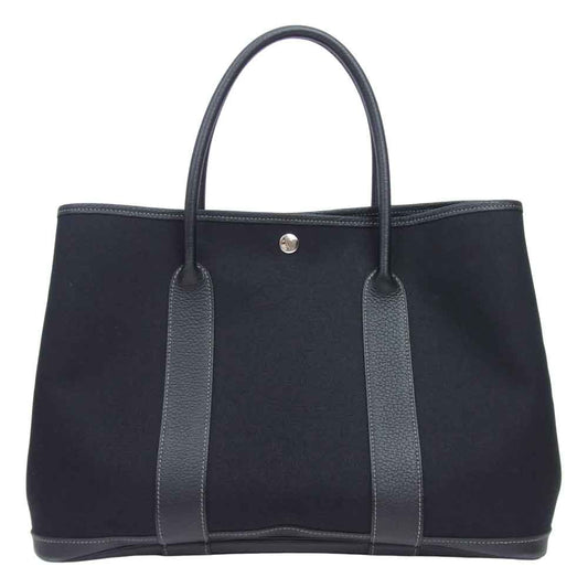 HERMES エルメス □K刻印 ガーデンパーティー PM キャンバス レザー ブラック系【中古】