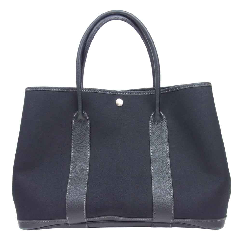 HERMES エルメス □K刻印 ガーデンパーティー PM キャンバス レザー ブラック系【中古】