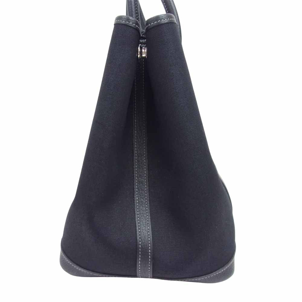 HERMES エルメス □K刻印 ガーデンパーティー PM キャンバス レザー ブラック系【中古】