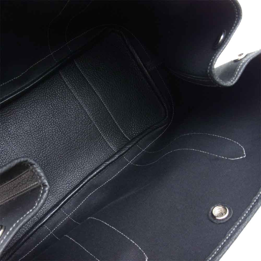 HERMES エルメス □K刻印 ガーデンパーティー PM キャンバス レザー ブラック系【中古】