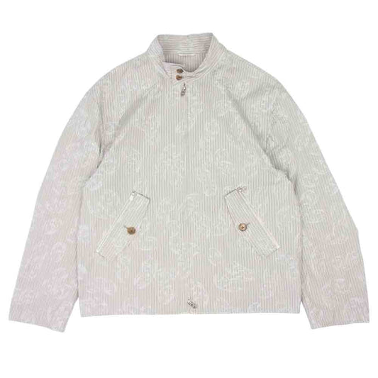 HERMES エルメス 国内正規品 ストライプ シェーヌダンクル プリント ジップ ジャケット グレー系 ホワイト系 52【美品】【中古】