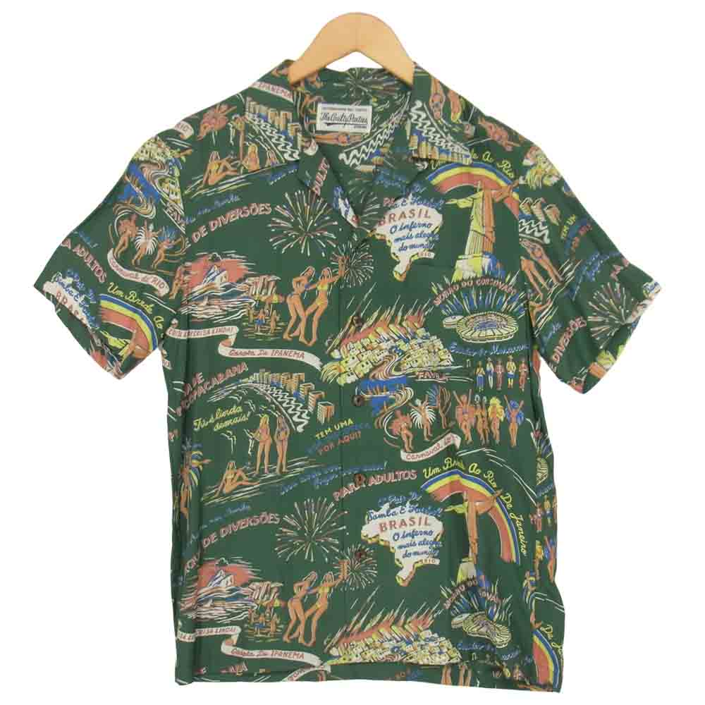 WACKO MARIA ワコマリア 14SS BRASIL ALOHA SHIRT ブラジル アロハ シャツ グリーン系 L【中古】