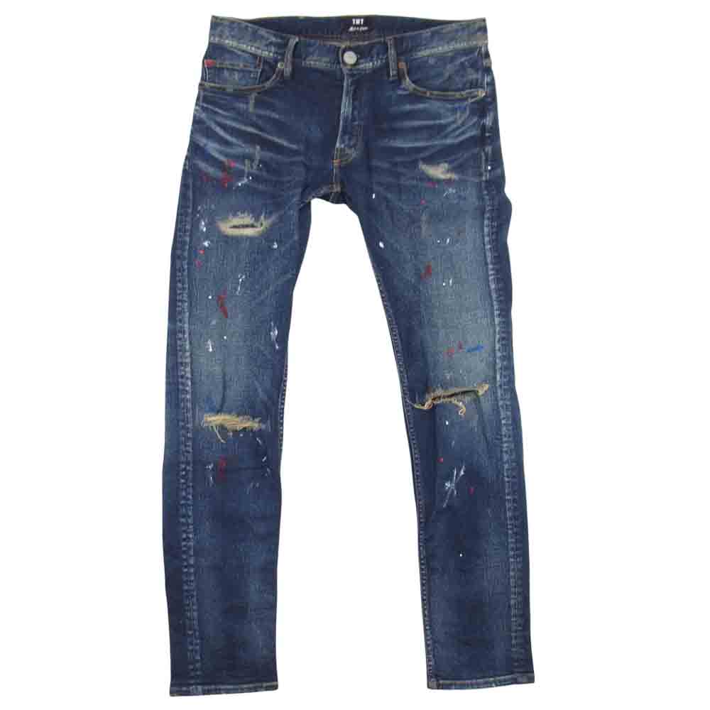TMT ティーエムティー TPT-S1904 HYBRID STRETCH PAINT CRUSH DENIM 5P TAPERED クラッシュ加工 デニム インディゴブルー系 M【中古】