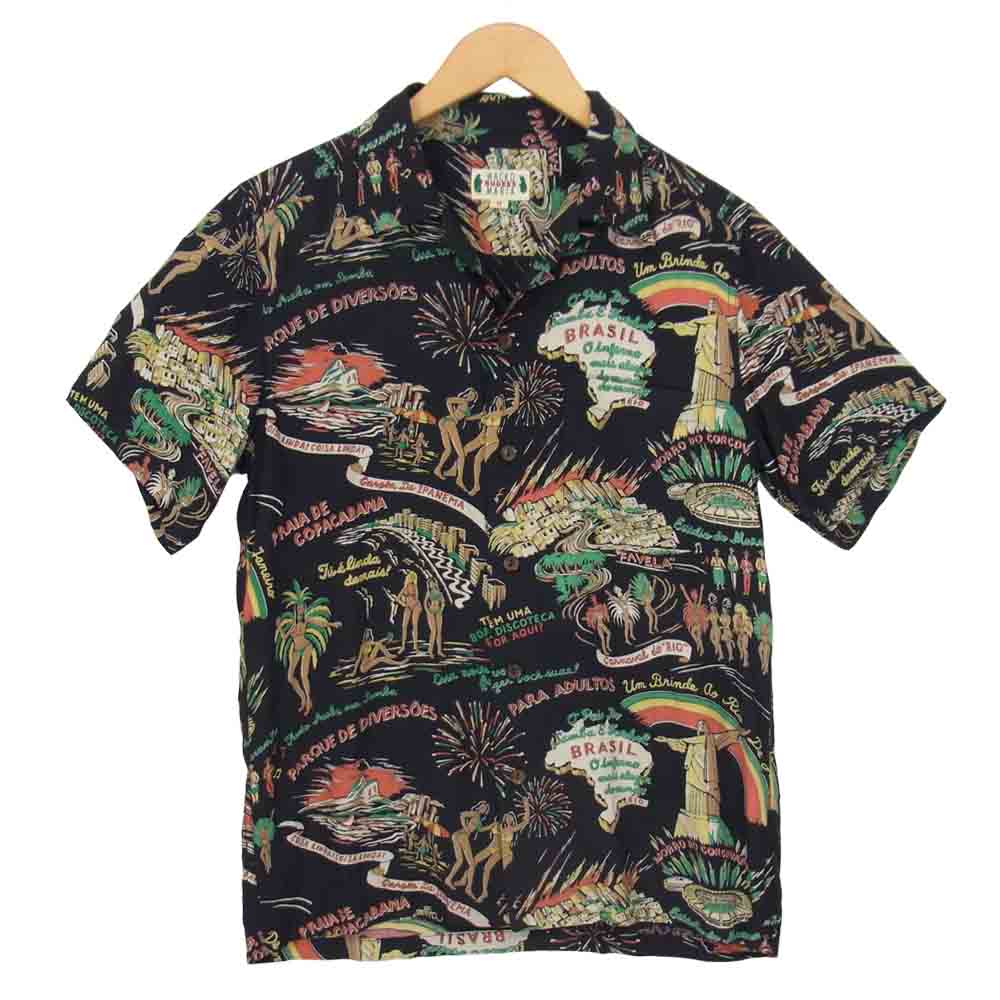 WACKO MARIA ワコマリア 14SS BRASIL ALOHA SHIRT 開襟 オープンカラー アロハ シャツ ブラック系 M【中古】