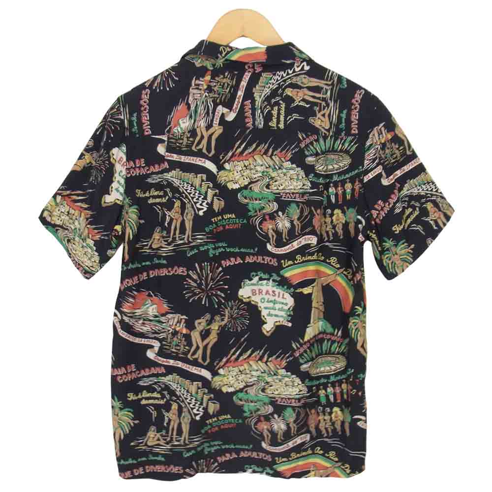 WACKO MARIA ワコマリア 14SS BRASIL ALOHA SHIRT 開襟 オープンカラー アロハ シャツ ブラック系 M【中古】