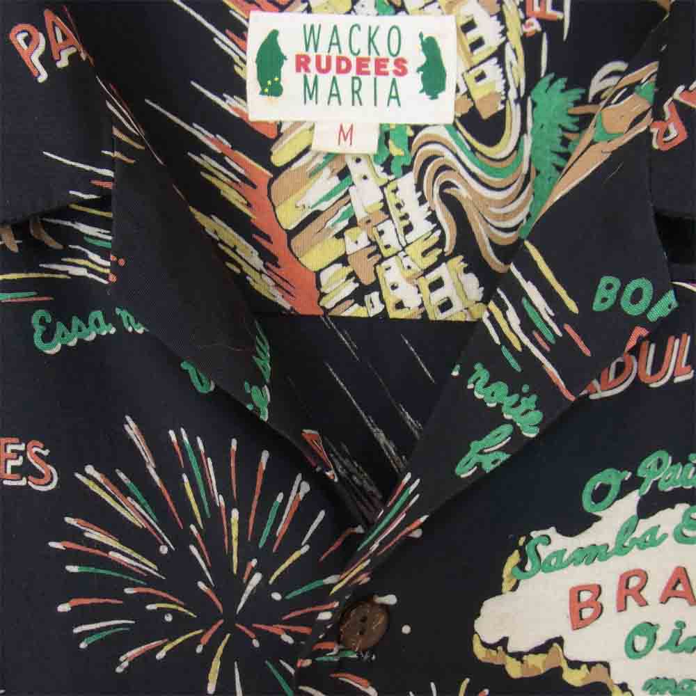 WACKO MARIA ワコマリア 14SS BRASIL ALOHA SHIRT 開襟 オープンカラー アロハ シャツ ブラック系 M【中古】