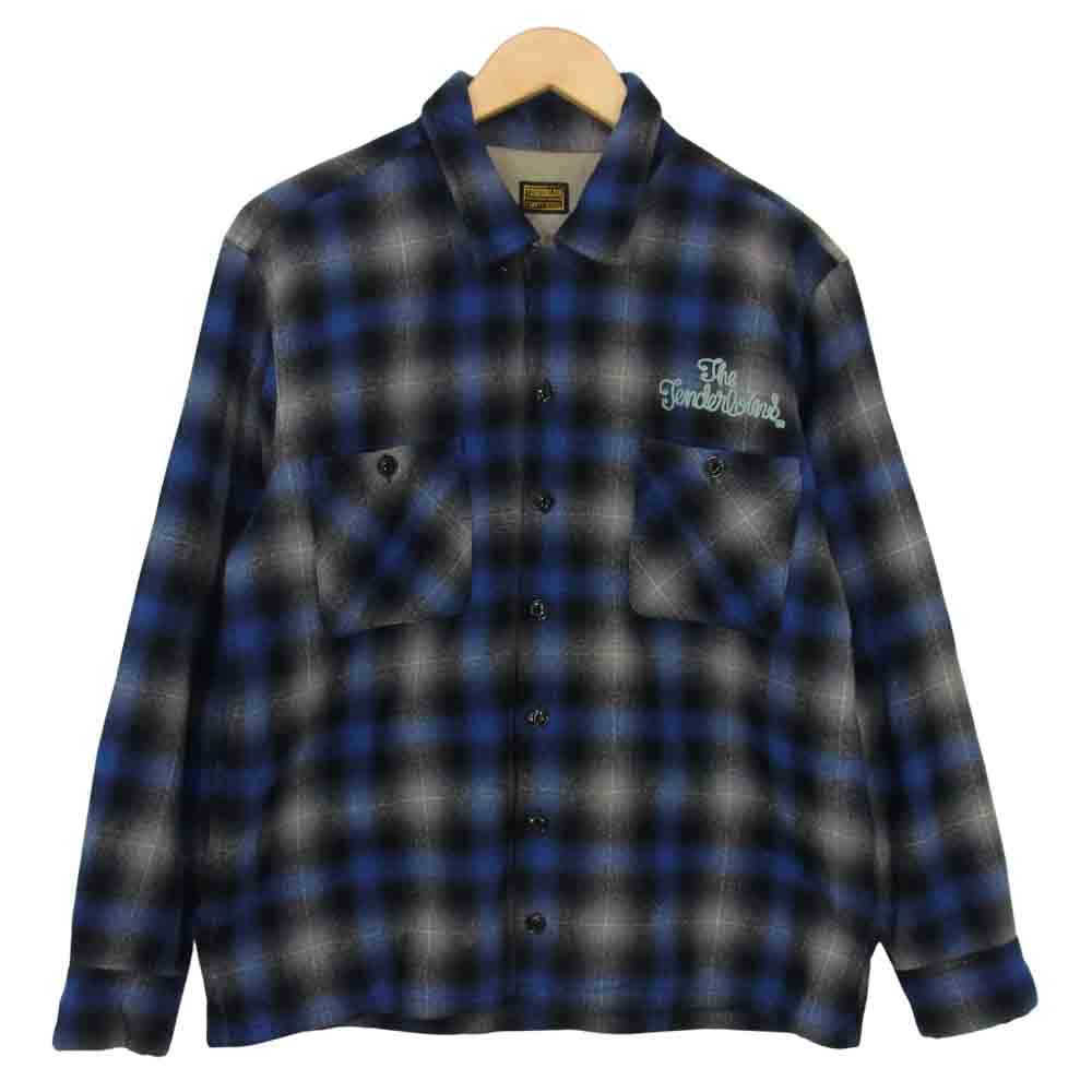 TENDERLOIN テンダーロイン 07AW T-WOOL SHT ロゴ 刺繍 オンブレ チェック ウール シャツ ブルー系 S【中古】