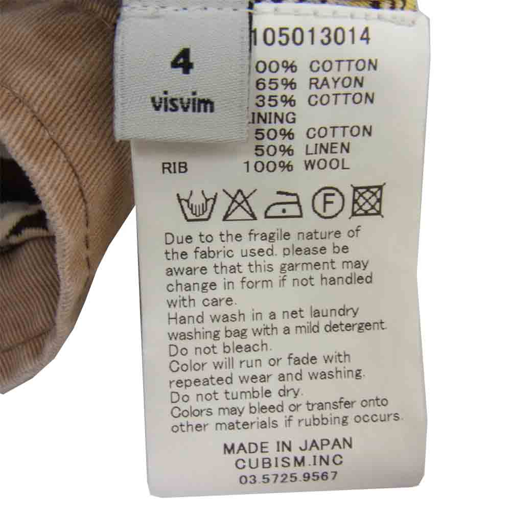 VISVIM ビズビム 15SS 0115105013014 HOBBS JKT ライトブラウン系 ベージュ系 4【中古】