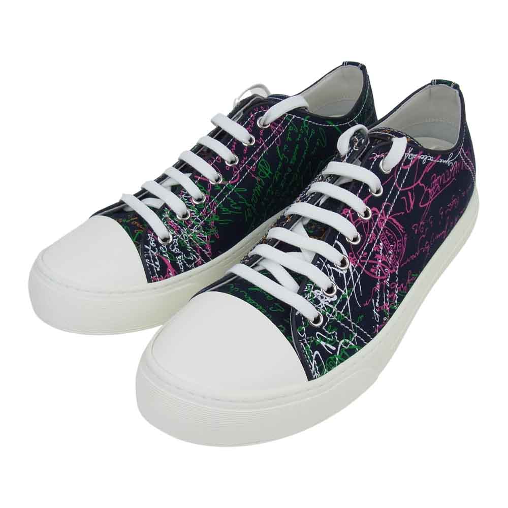 Berluti ベルルッティ S5035-001 PLAYGROUND プレイグラウンド スクリットキャンバス ローカット スニーカー  ネイビー系 8【新古品】【未使用】【中古】