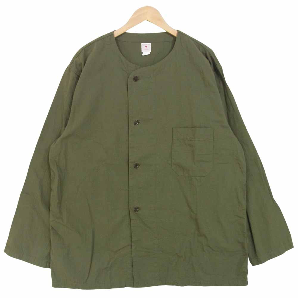 The REAL McCOY'S ザリアルマッコイズ ヘリンボーン ノーカラー シャツ カーキ系 XL【美品】【中古】