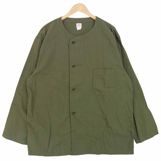 The REAL McCOY'S ザリアルマッコイズ ヘリンボーン ノーカラー シャツ カーキ系 XL【美品】【中古】