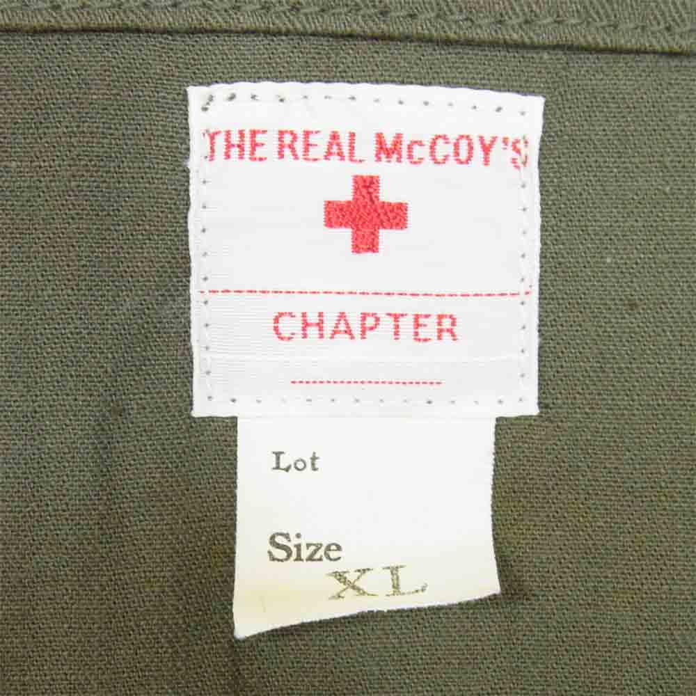 The REAL McCOY'S ザリアルマッコイズ ヘリンボーン ノーカラー シャツ カーキ系 XL【美品】【中古】