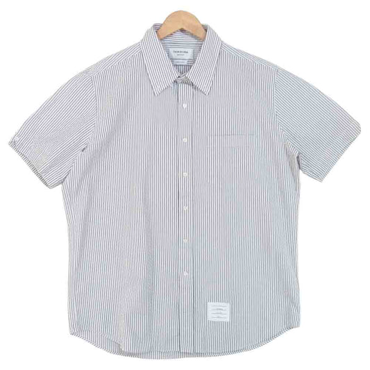 THOM BROWNE トムブラウン 国内正規品 Seersucker Stripe Short Sleeve Shirt シアサッカー ストライプ 白灰系 5【美品】【中古】