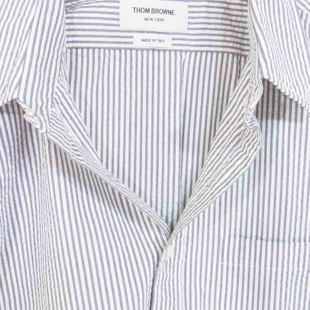 THOM BROWNE トムブラウン 国内正規品 Seersucker Stripe Short Sleeve Shirt シアサッカー ストライプ 白灰系 5【美品】【中古】