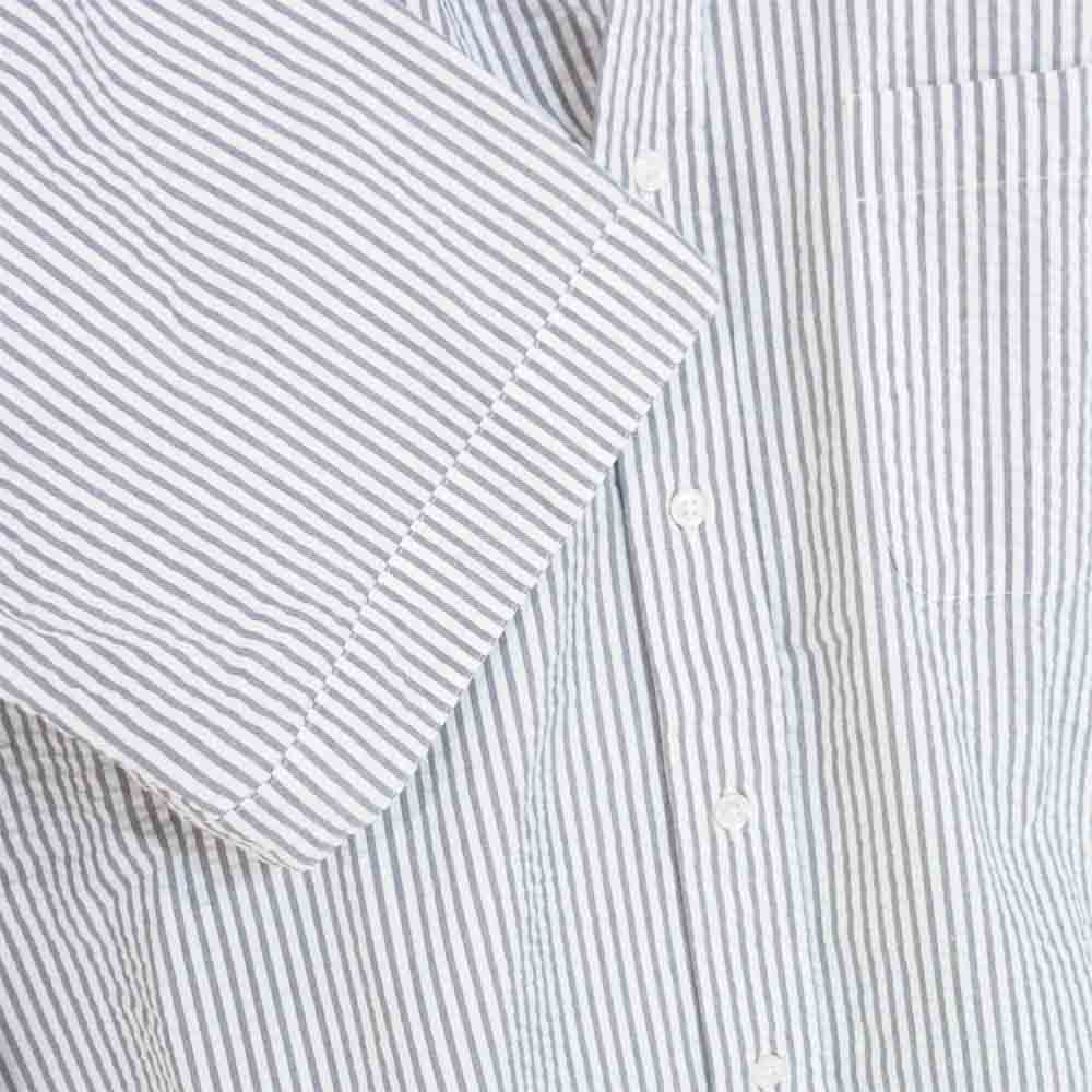 THOM BROWNE トムブラウン 国内正規品 Seersucker Stripe Short Sleeve Shirt シアサッカー ストライプ 白灰系 5【美品】【中古】