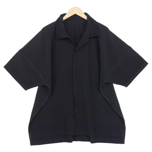 ISSEY MIYAKE イッセイミヤケ 半袖 シャツ ポリエステル ボタン ハーフスリーブ ブラック系 4【美品】【中古】