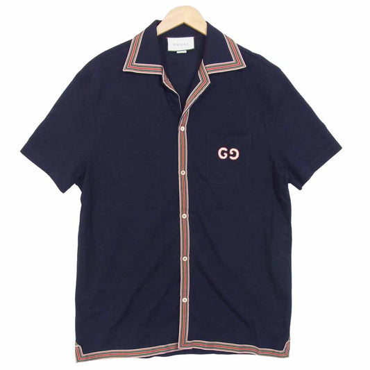 GUCCI グッチ 20SS 573259 XJA6D POLO WITH GG EMBROIDERY エンブロイダリー ポロシャツ ネイビー系 XL【美品】【中古】