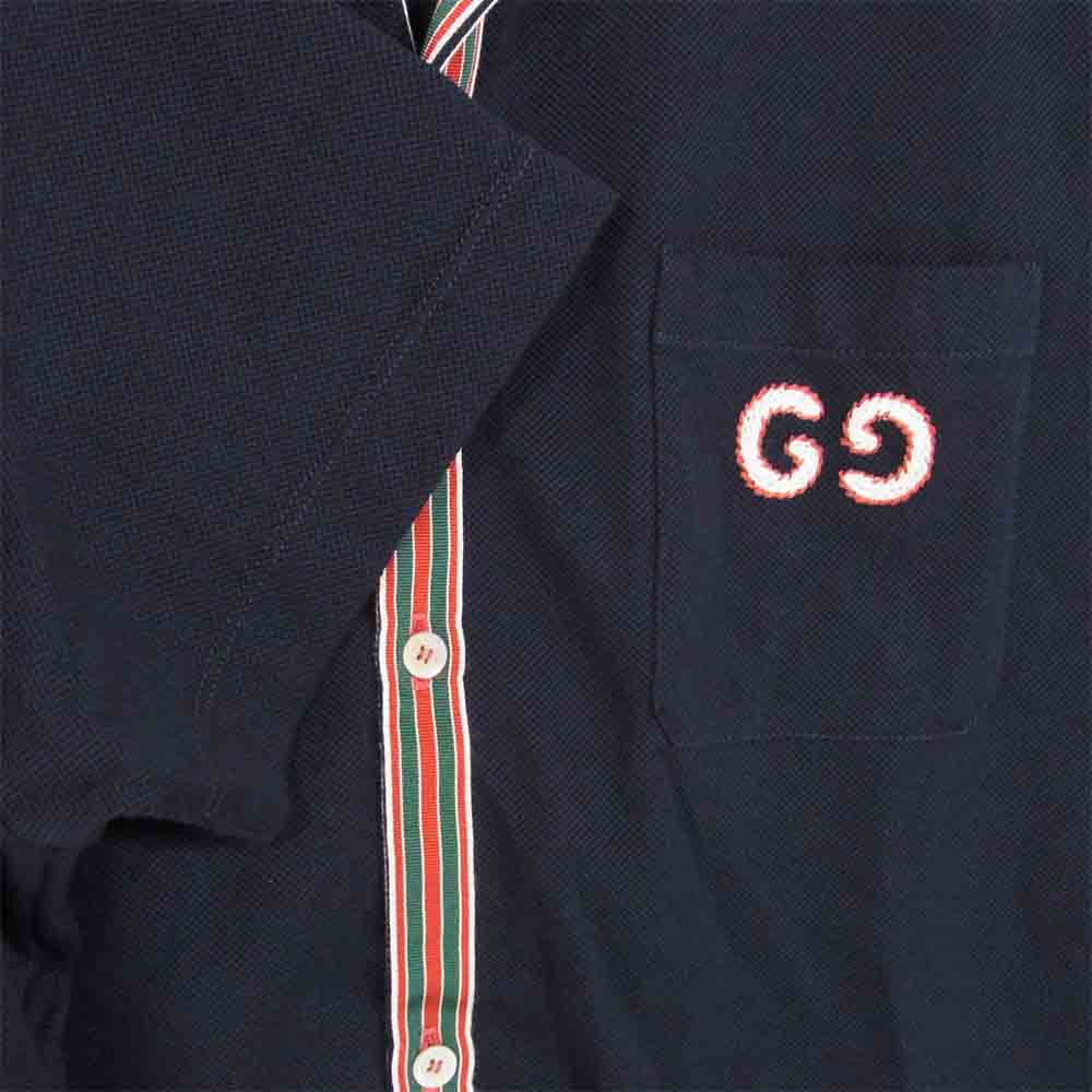 GUCCI グッチ 20SS 573259 XJA6D POLO WITH GG EMBROIDERY エンブロイダリー ポロシャツ ネイビー系 XL【美品】【中古】