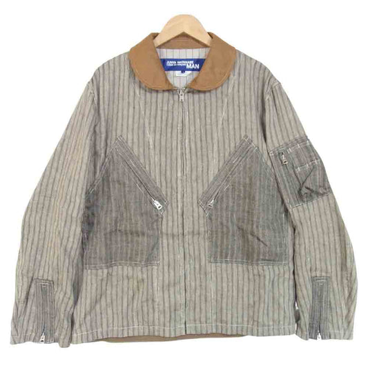 JUNYA WATANABE COMME des GARCONS MAN ジュンヤワタナベコムデギャルソンマン WG-J036 リネン レーヨン ストライプ ジャケット グレー系 L【美品】【中古】
