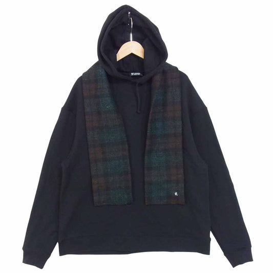RAF SIMONS ラフシモンズ 20AW 202-163 Hoodie with Detachable Scarf タータン スカーフ フーディ ブラック系 M【中古】