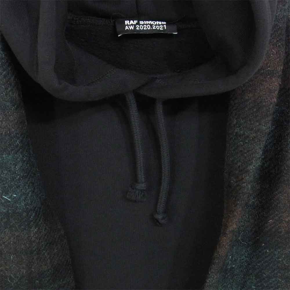 RAF SIMONS ラフシモンズ 20AW 202-163 Hoodie with Detachable Scarf タータン スカーフ フーディ ブラック系 M【中古】