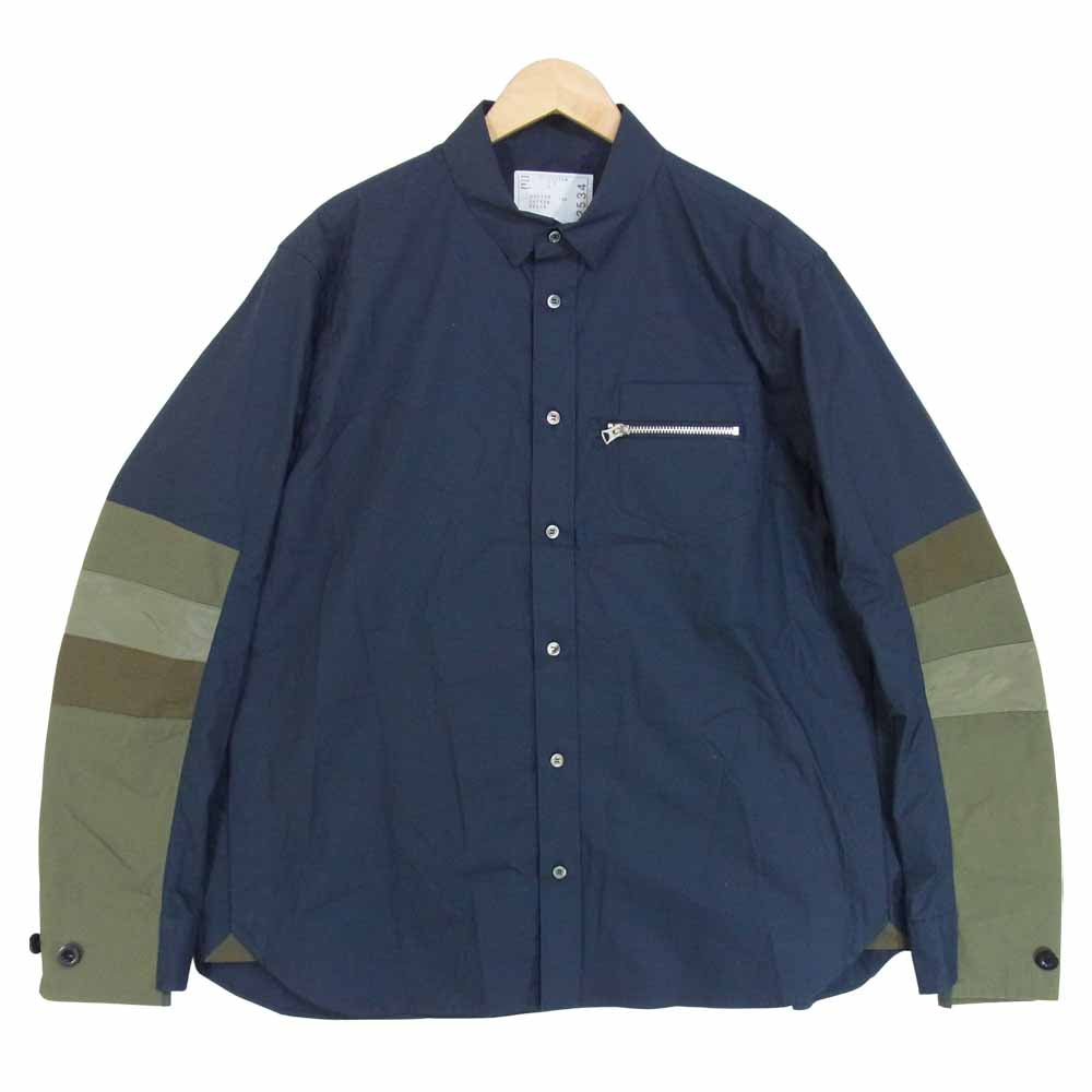 Sacai サカイ 21SS 21-02534M Typewriter Grosgrain Shirt 切替 長袖シャツ ネイビー系 3【中古】