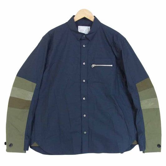 Sacai サカイ 21SS 21-02534M Typewriter Grosgrain Shirt 切替 長袖シャツ ネイビー系 3【中古】