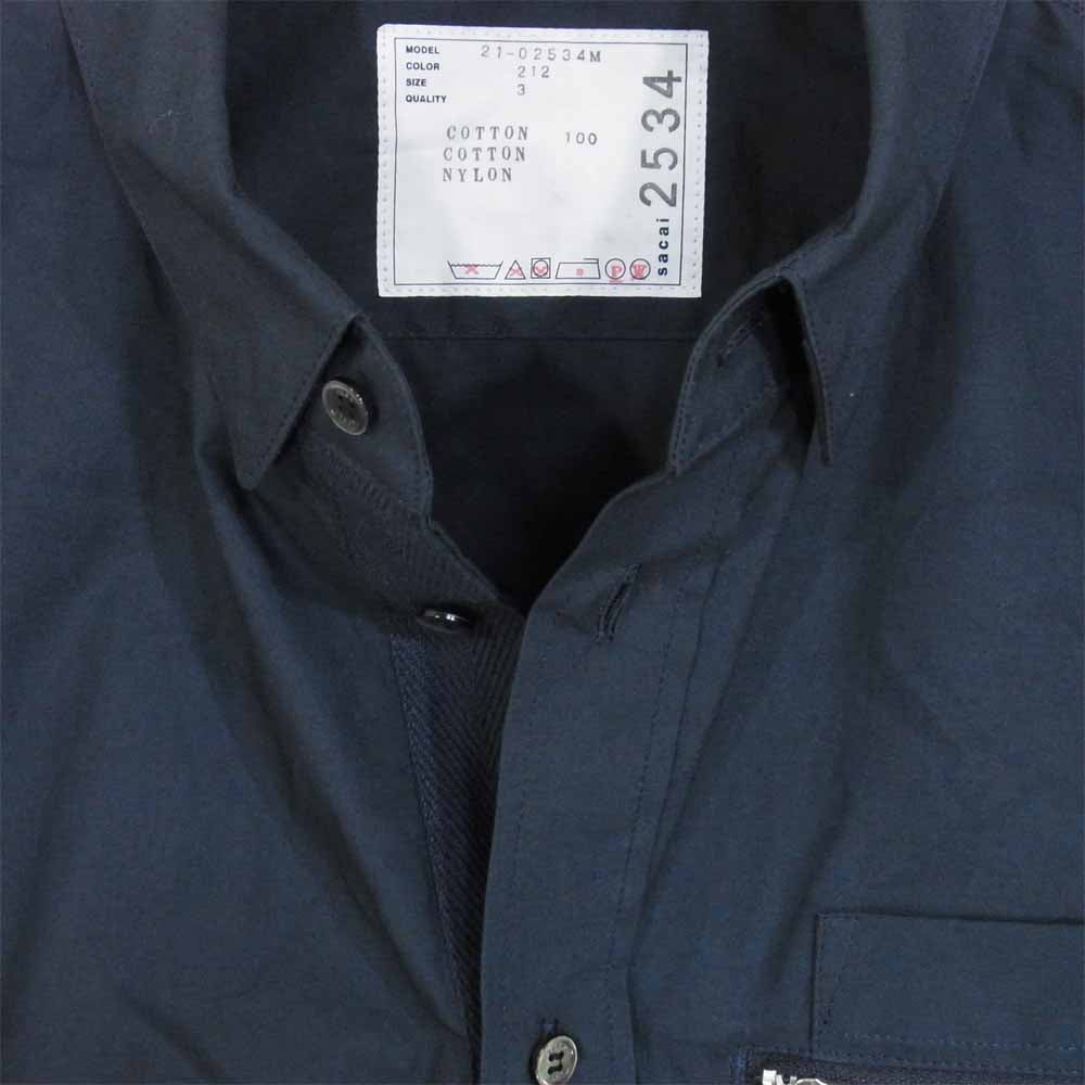 Sacai サカイ 21SS 21-02534M Typewriter Grosgrain Shirt 切替 長袖シャツ ネイビー系 3【中古】