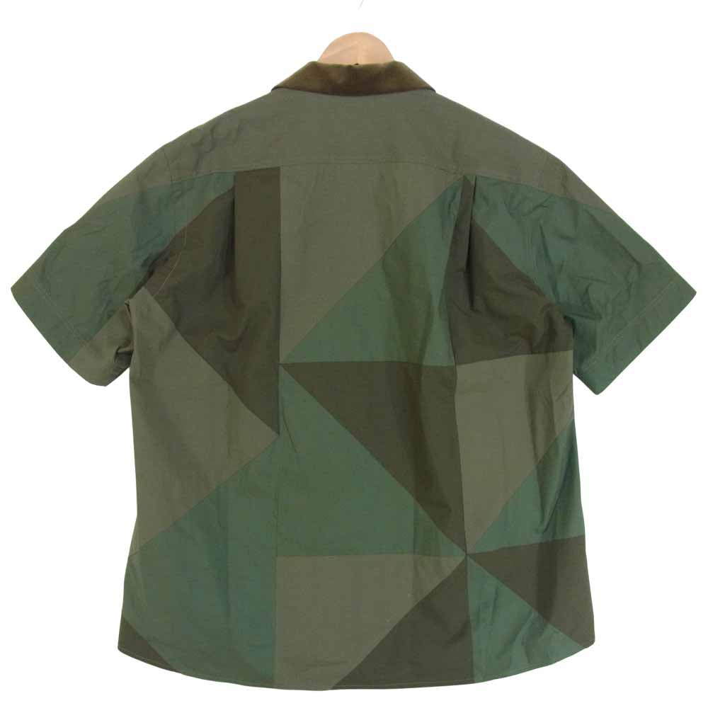 Sacai サカイ 21SS 21-02448M Hank Willis Thomas Solid Mix Shirt ツイル 切替 ソリッドミックス S/S シャツ モスグリーン系 3【中古】