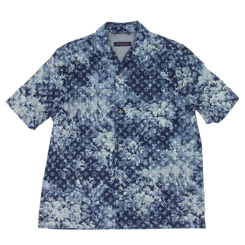 LOUIS VUITTON ルイ・ヴィトン 21SS RM211M  国内正規品 モノグラム ハワイアンタペストリー 半袖 デニム シャツ インディゴブルー系 XXL【美品】【中古】