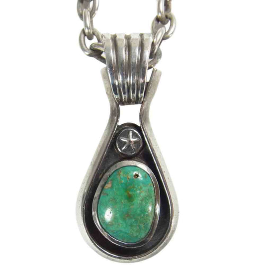 ラッキージョン ターコイズ ティアドロップ ペンダント ネックレス シルバー系【中古】