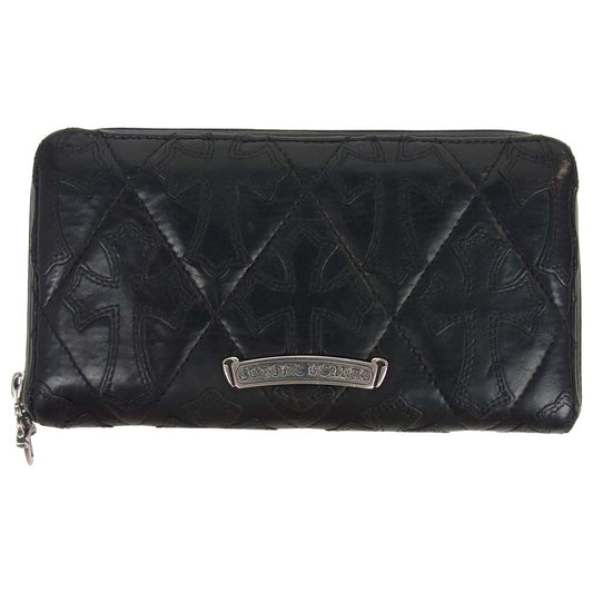 CHROME HEARTS クロムハーツ（原本無） REC F ZIP QUILTED セメタリークロス キルティング レザー ウォレット 財布 ブラック系【中古】