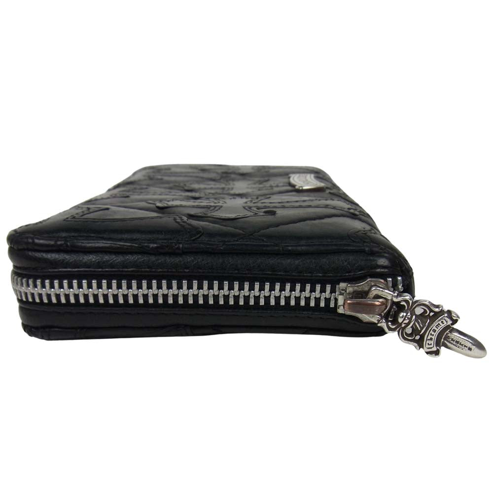 CHROME HEARTS クロムハーツ（原本無） REC F ZIP QUILTED セメタリークロス キルティング レザー ウォレット 財布 ブラック系【中古】