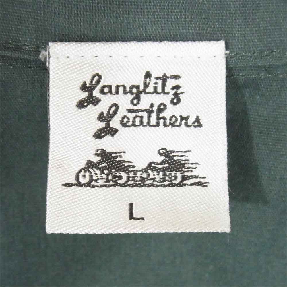 LANGLITZ LEATHERS ラングリッツレザーズ LOGO PRINT WORK SHIRT ロゴ プリント 半袖 ワークシャツ グリーン系 L【中古】