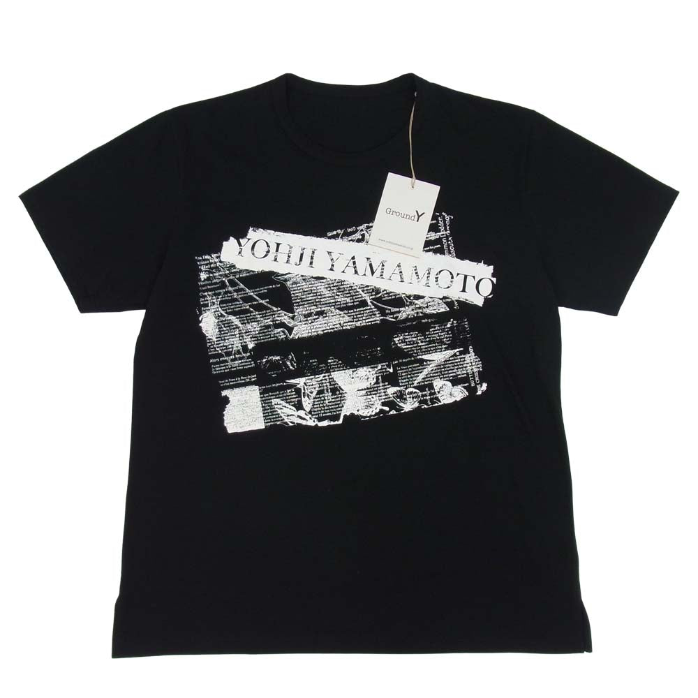 Yohji Yamamoto ヨウジヤマモト 21SS GT-T46-040 GroundY グラウンドワイ Basic Cut Sew English Newspaper x Antique Flower PatternA プリント Tシャツ ブラック系 ホワイト系 3【新古品】【未使用】【中古】