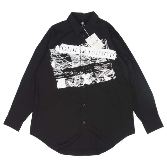 Yohji Yamamoto ヨウジヤマモト GT-B19-020-2 GroundY グラウンドワイ Basic Shirt English Newspaper x Antique Flower PatternA プリント シャツ ブラック系 ホワイト系 3【新古品】【未使用】【中古】
