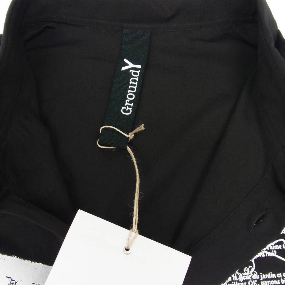 Yohji Yamamoto ヨウジヤマモト GT-B19-020-2 GroundY グラウンドワイ Basic Shirt English Newspaper x Antique Flower PatternA プリント シャツ ブラック系 ホワイト系 3【新古品】【未使用】【中古】