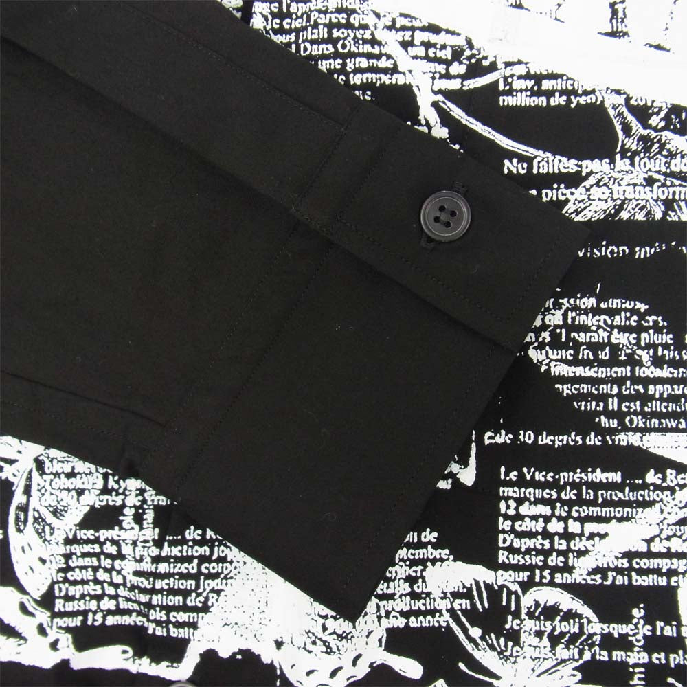 Yohji Yamamoto ヨウジヤマモト GT-B19-020-2 GroundY グラウンドワイ Basic Shirt English Newspaper x Antique Flower PatternA プリント シャツ ブラック系 ホワイト系 3【新古品】【未使用】【中古】